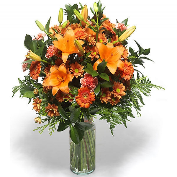 Orangefarbene Blumen in Vase Resim 1